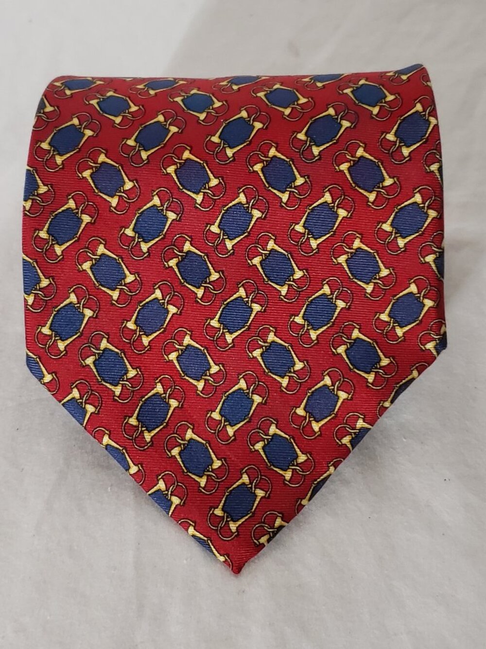 PAOLO 100% Silk Made in Italy Designed by Paolo Gucci Necktie Red Blue Gold Geo
